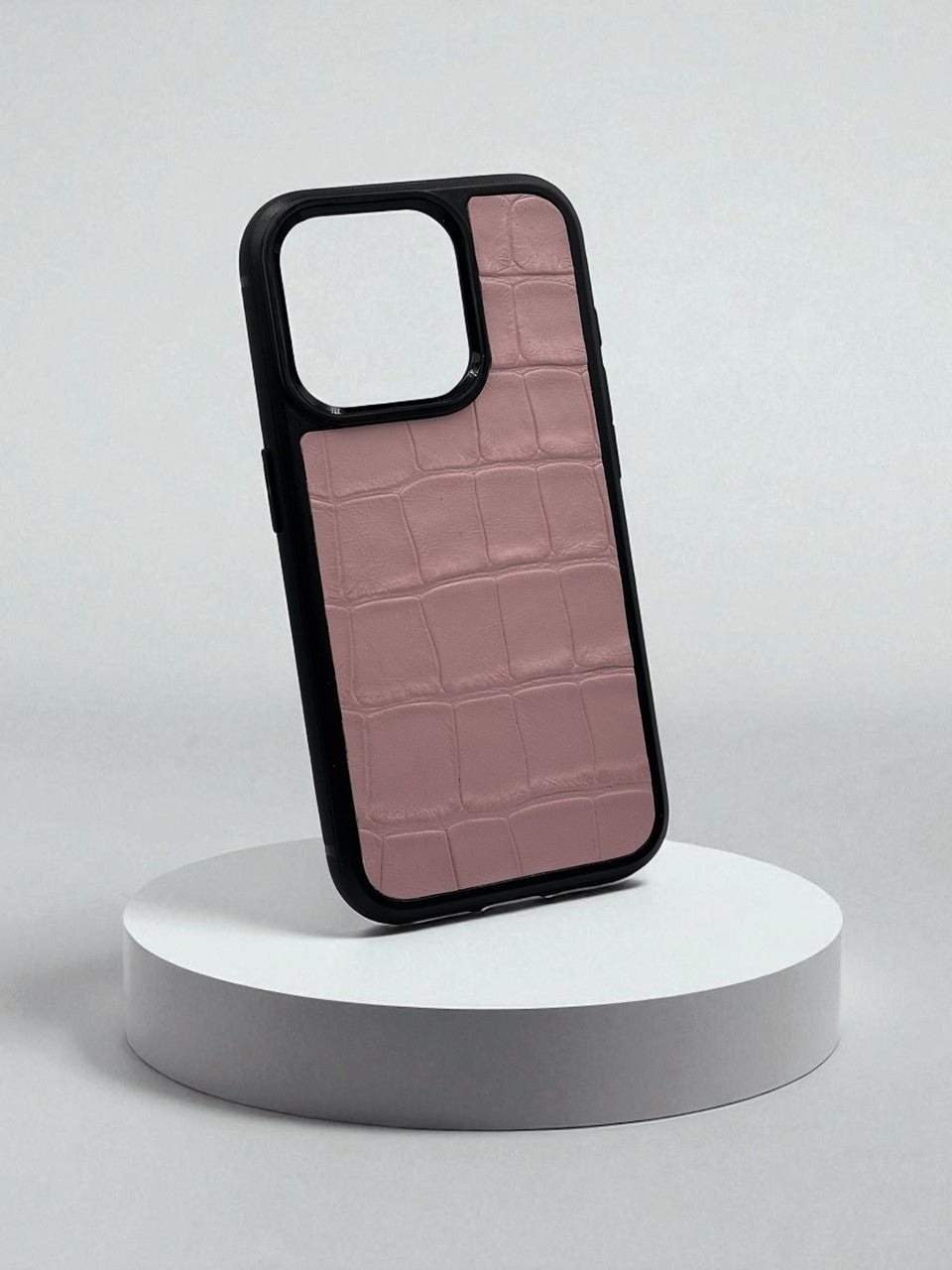 Handmade Pink Italian Leather Phone Case Gift for Her Crocodile Embossed