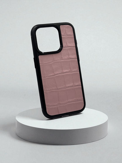 Handmade Pink Italian Leather Phone Case Gift for Her Crocodile Embossed
