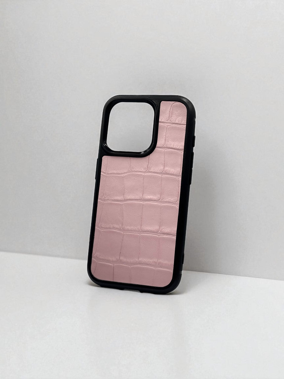 Handmade Pink Italian Leather Phone Case Gift for Her Crocodile Embossed