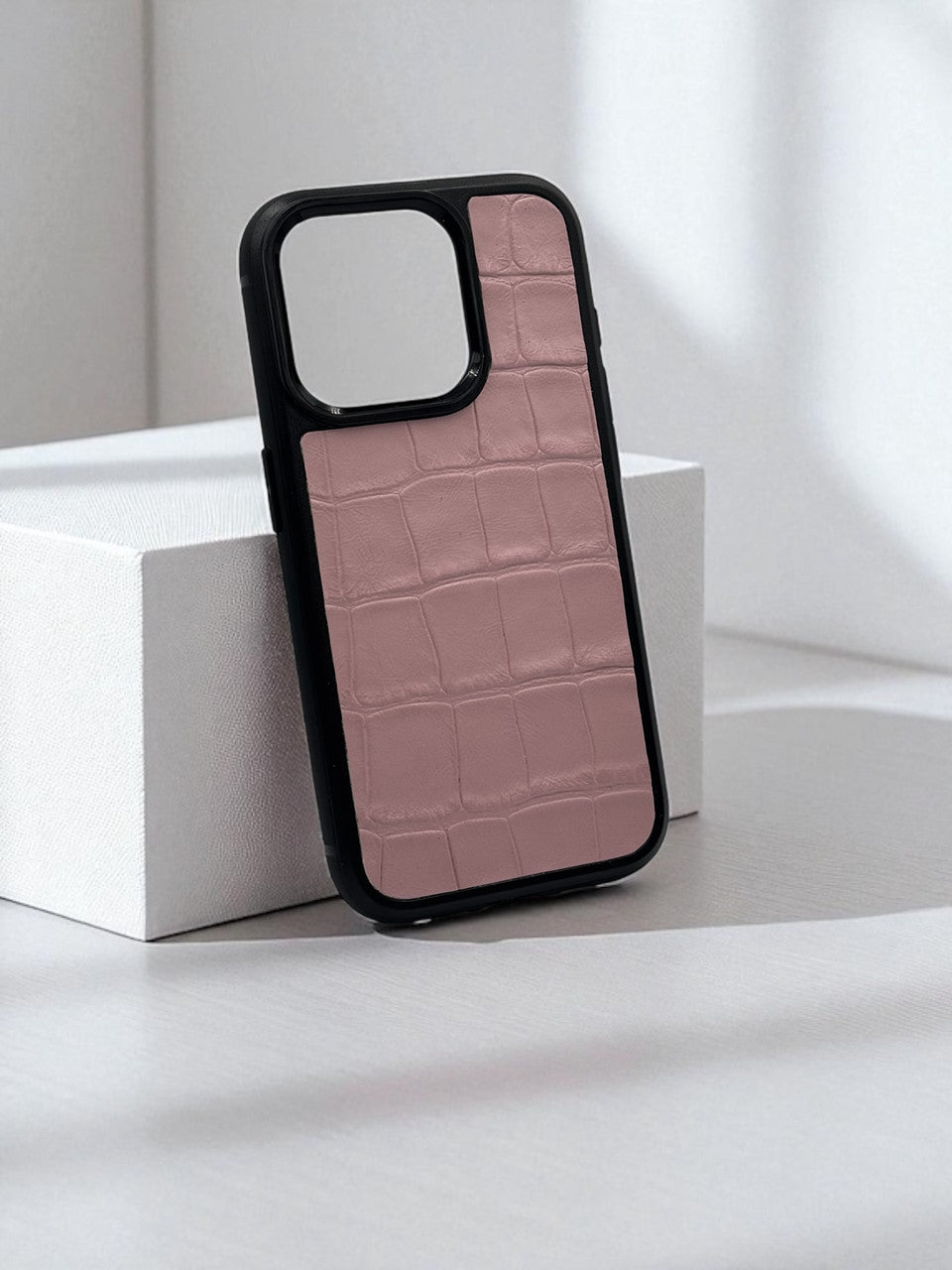 Handmade Pink Italian Leather Phone Case Gift for Her Crocodile Embossed