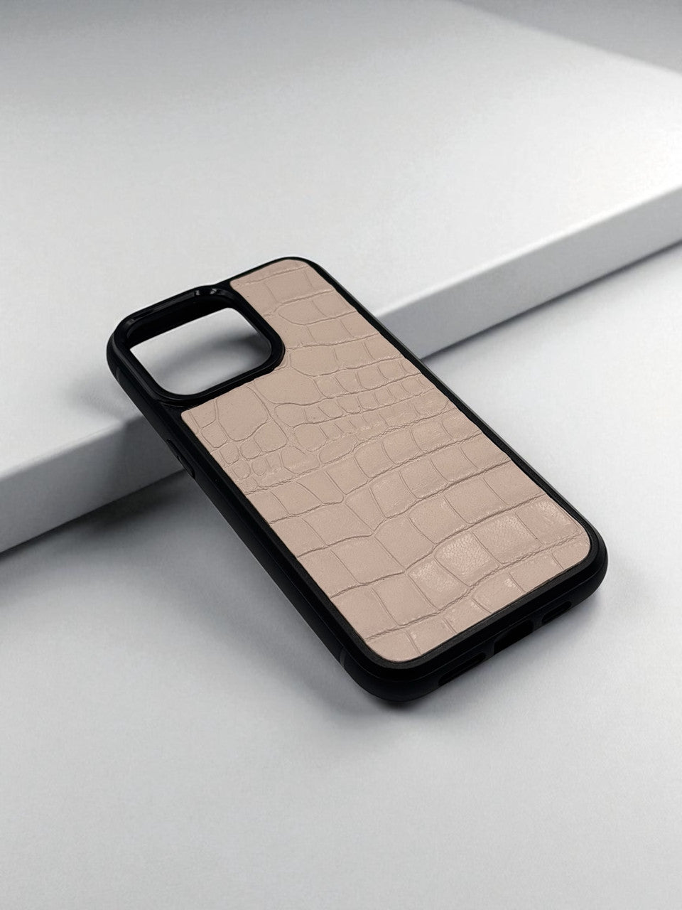Handmade Light Pink Italian Leather iPhone Case Crocodile Embossed Gift for Her