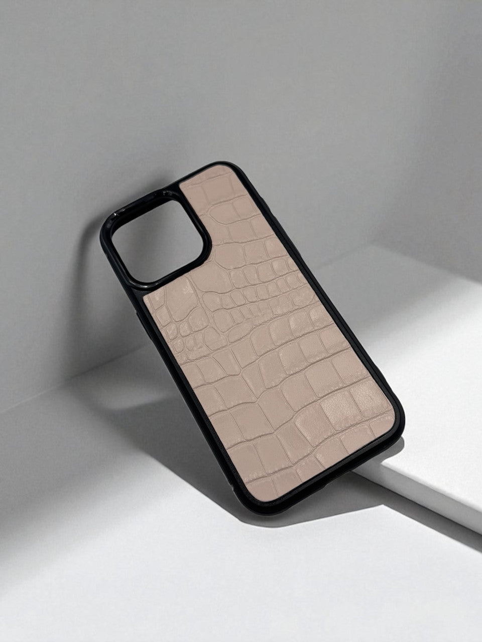 Handmade Light Pink Italian Leather iPhone Case Crocodile Embossed Gift for Her