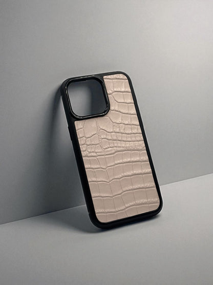 Handmade Light Pink Italian Leather iPhone Case Crocodile Embossed Gift for Her