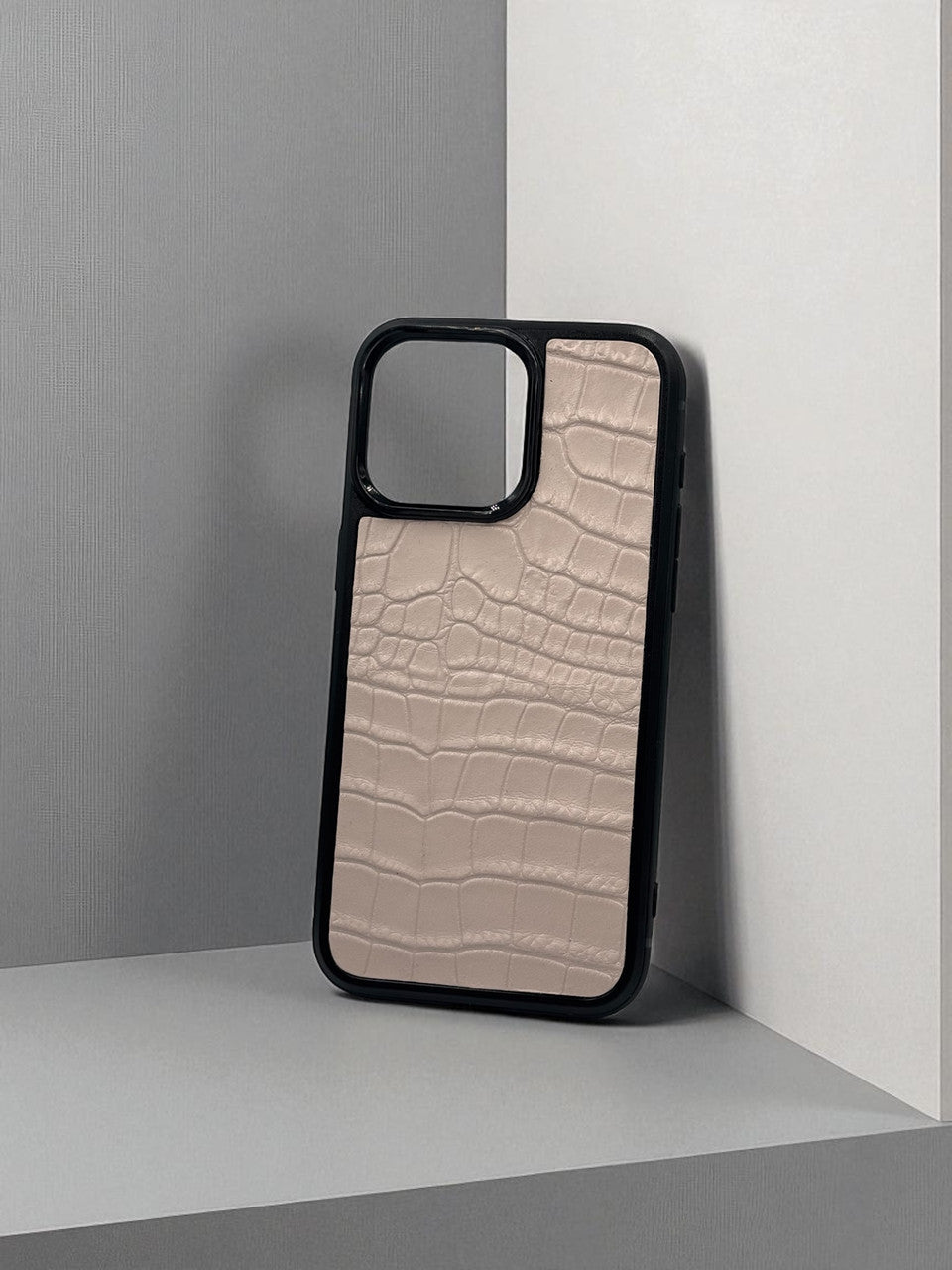 Handmade Light Pink Italian Leather iPhone Case Crocodile Embossed Gift for Her