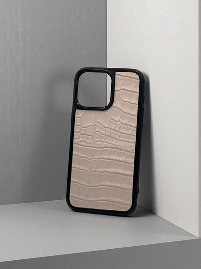 Handmade Light Pink Italian Leather iPhone Case Crocodile Embossed Gift for Her