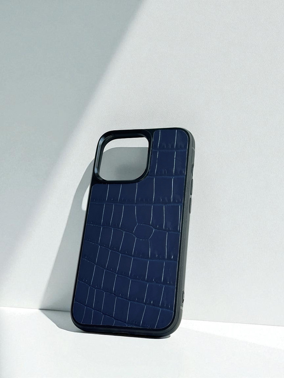 Handmade Genuine Italian Leather Blue Phone Case Crocodile Emboss Gift for him