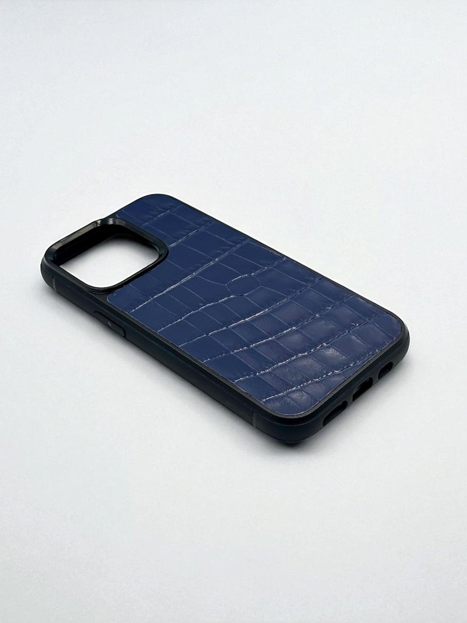 Handmade Genuine Italian Leather Blue Phone Case Crocodile Emboss Gift for him