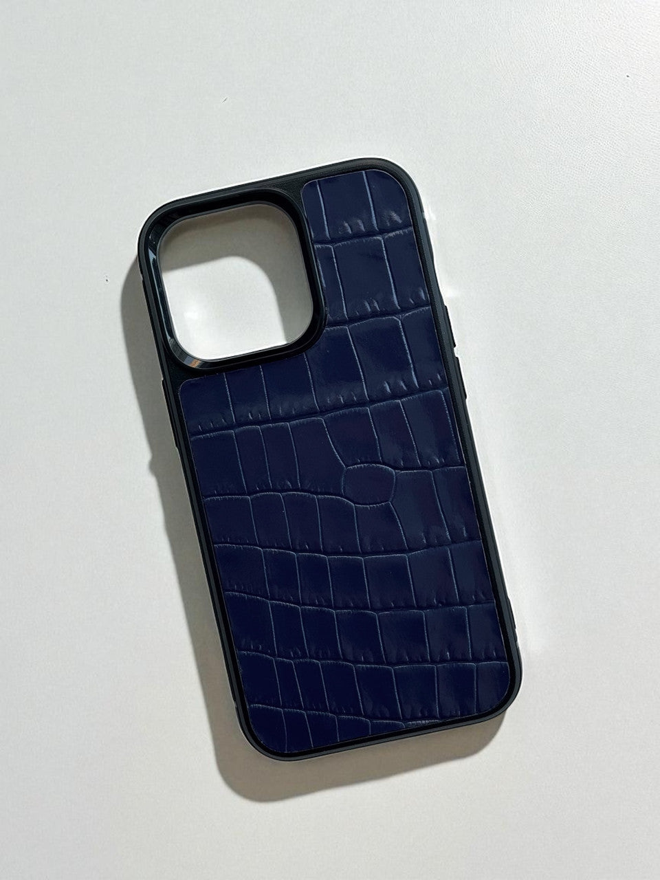 Handmade Genuine Italian Leather Blue Phone Case Crocodile Emboss Gift for him