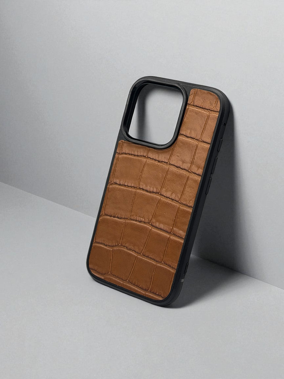Handmade Italian Leather iPhone Case Brown Crocodile Texture Shockproof Gift for Him