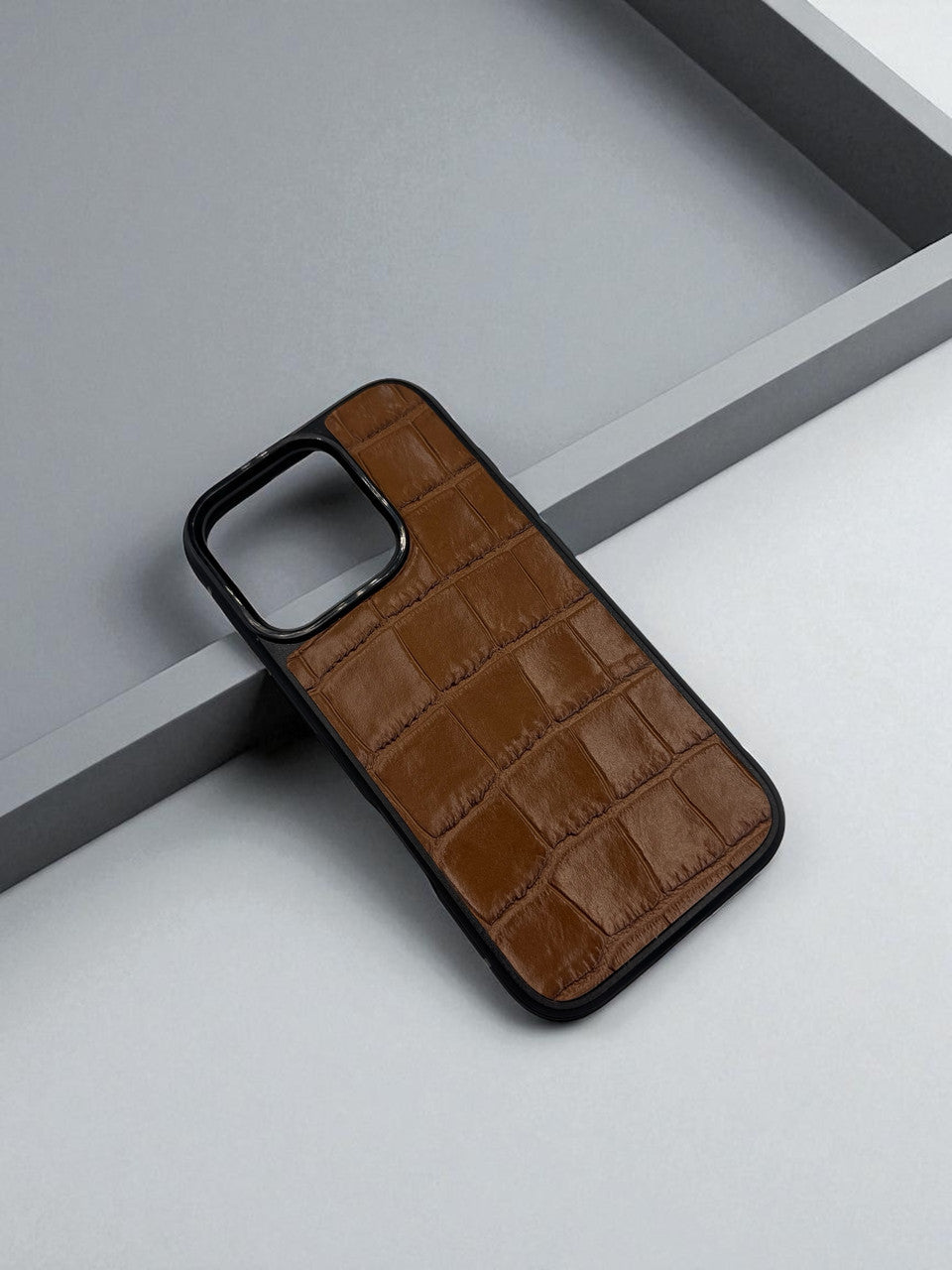 Handmade Italian Leather iPhone Case Brown Crocodile Texture Shockproof Gift for Him