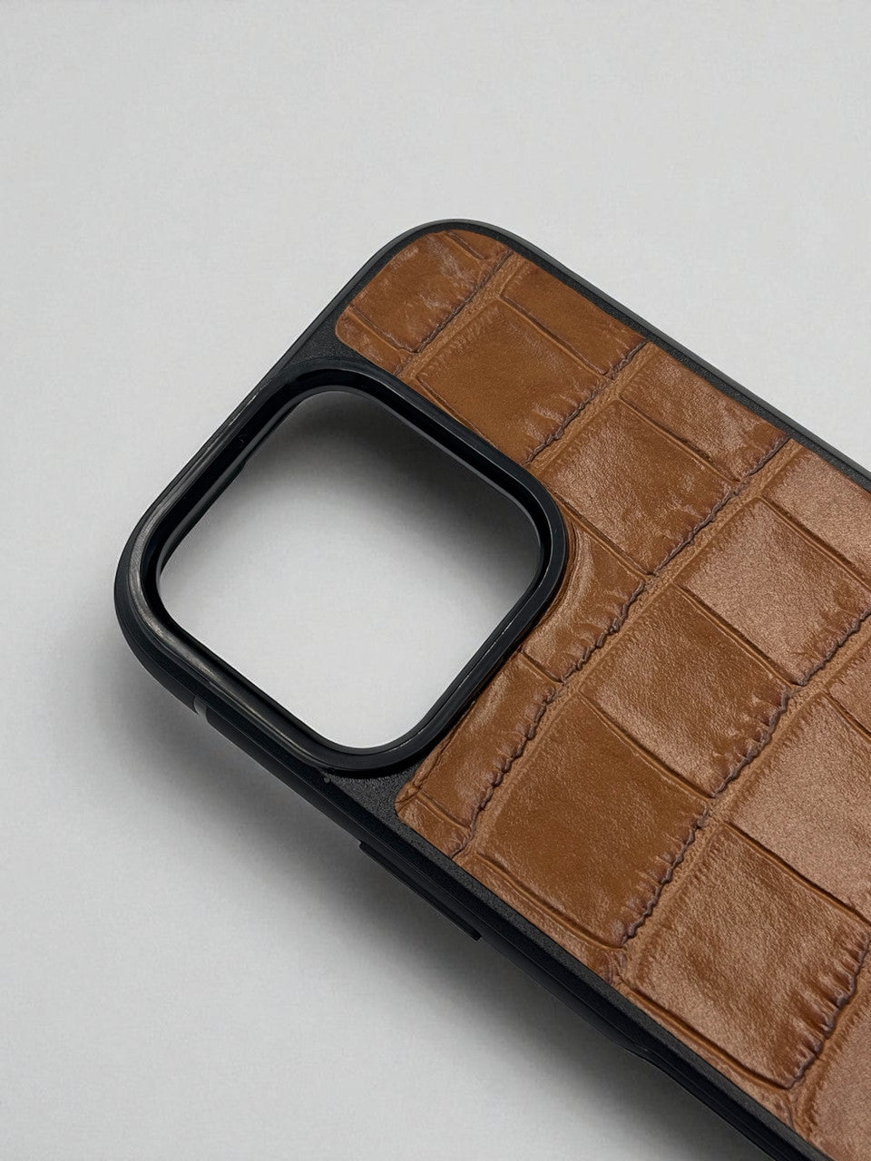 Handmade Italian Leather iPhone Case Brown Crocodile Texture Shockproof Gift for Him