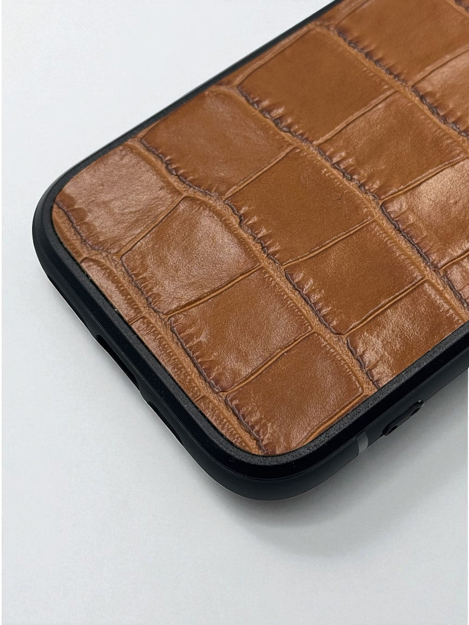 Handmade Italian Leather iPhone Case Brown Crocodile Texture Shockproof Gift for Him