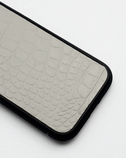 Handmade White Italian Leather Phone Case Crocodile Texture Luxury Protective Polycarbonate Gift for Her