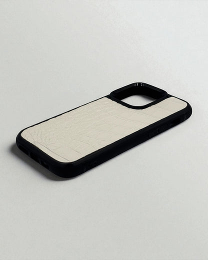 Handmade White Italian Leather Phone Case Crocodile Texture Luxury Protective Polycarbonate Gift for Her