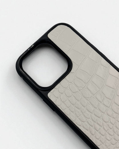 Handmade White Italian Leather Phone Case Crocodile Texture Luxury Protective Polycarbonate Gift for Her