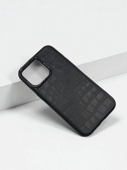 Handmade iPhone case gray genuine Italian leather crocodile pattern polycarbonate shockproof gift for him