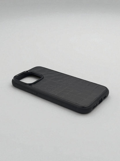 Handmade iPhone case gray genuine Italian leather crocodile pattern polycarbonate shockproof gift for him