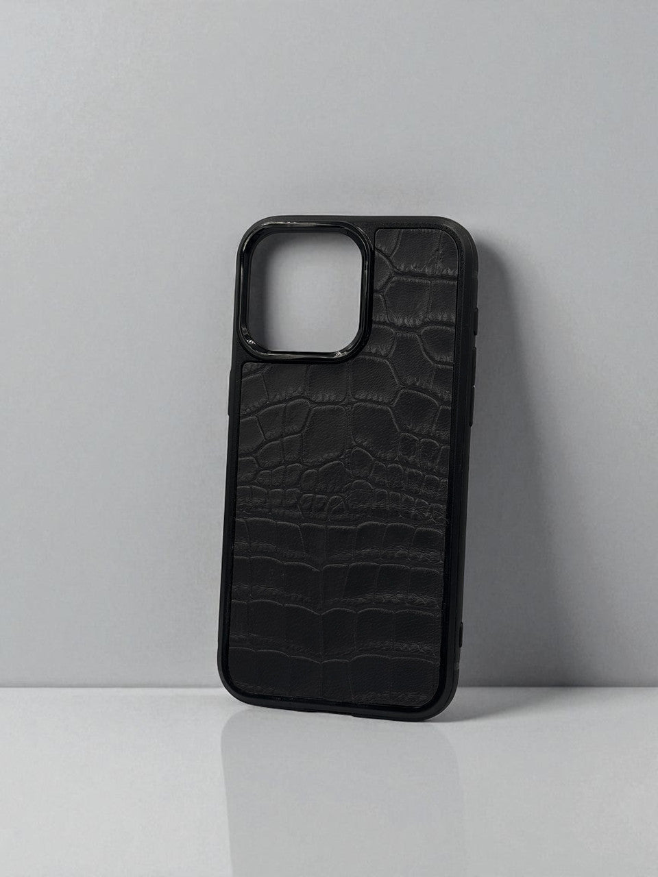 Handmade iPhone case gray genuine Italian leather crocodile pattern polycarbonate shockproof gift for him
