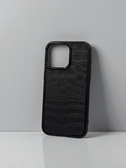 Handmade iPhone case gray genuine Italian leather crocodile pattern polycarbonate shockproof gift for him