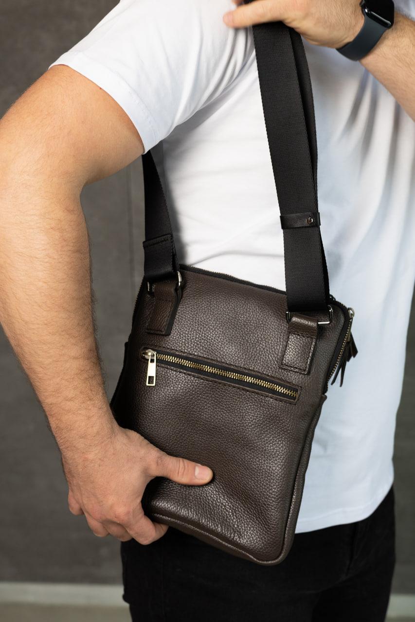 Handmade Mens Brown Leather Shoulder Bag Gift for Him Messenger Crossbody