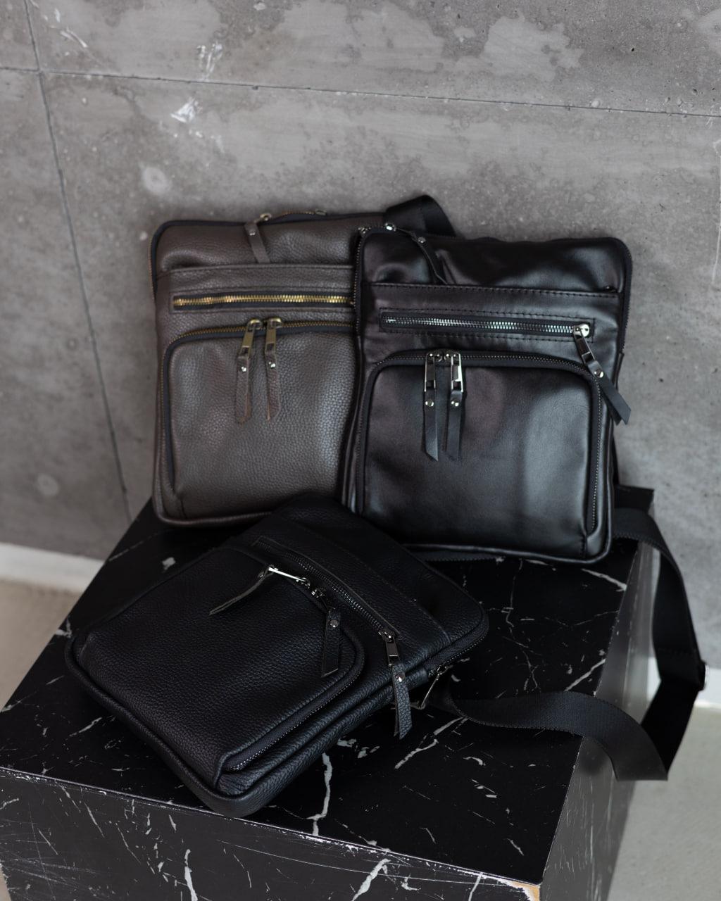 Mens handmade leather crossbody bag black messenger gift for him