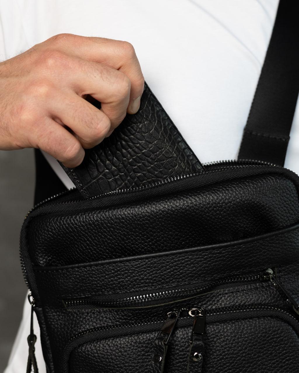 Mens handmade leather crossbody bag black messenger gift for him