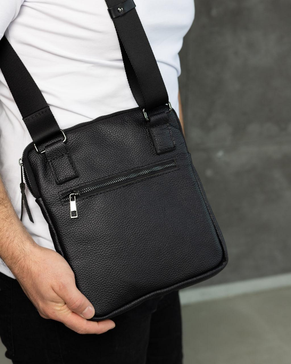Mens handmade leather crossbody bag black messenger gift for him