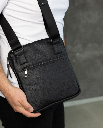 Mens handmade leather crossbody bag black messenger gift for him
