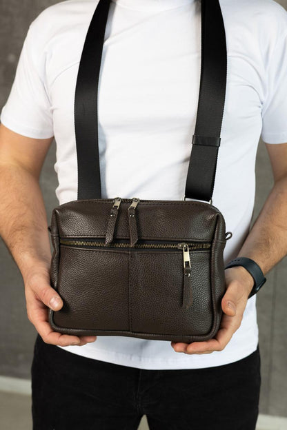 Handmade Brown Leather Shoulder Bag Men Crossbody Bag Gift for Him