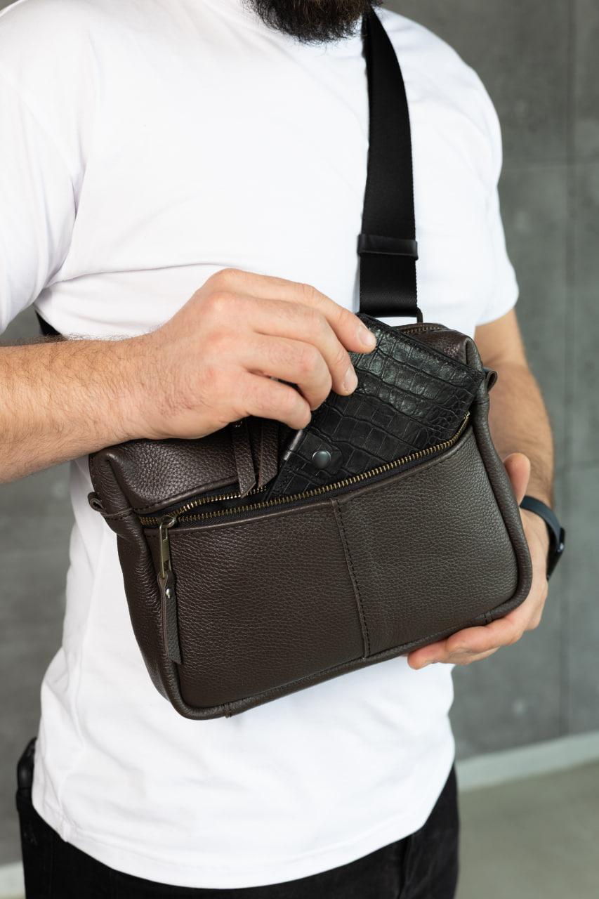 Handmade Brown Leather Shoulder Bag Men Crossbody Bag Gift for Him