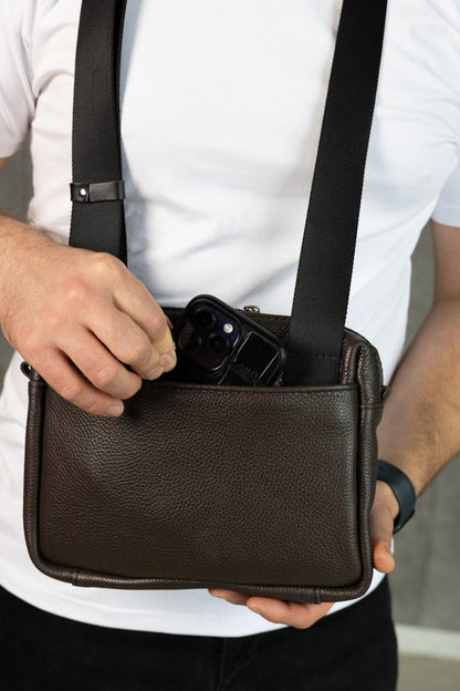 Handmade Brown Leather Shoulder Bag Men Crossbody Bag Gift for Him