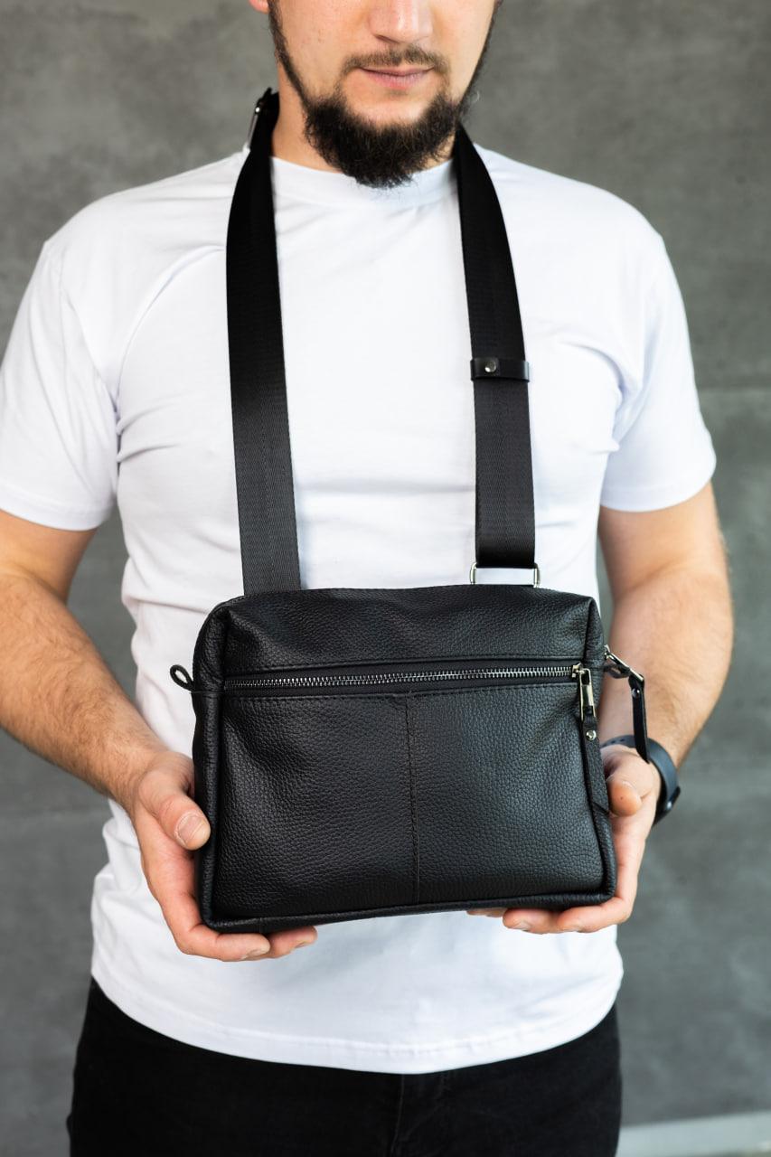 Handmade Mens Leather Crossbody Bag Black Gift for Him