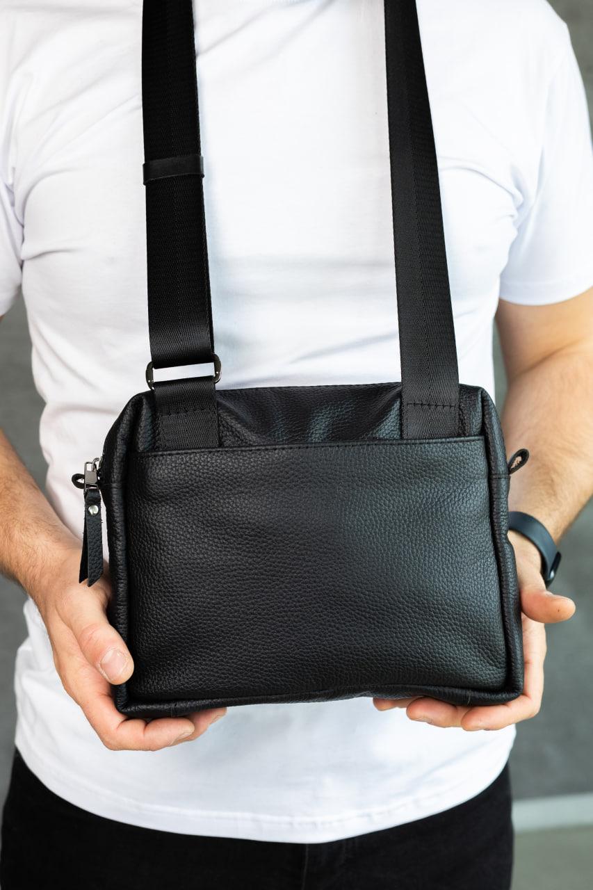 Handmade Mens Leather Crossbody Bag Black Gift for Him