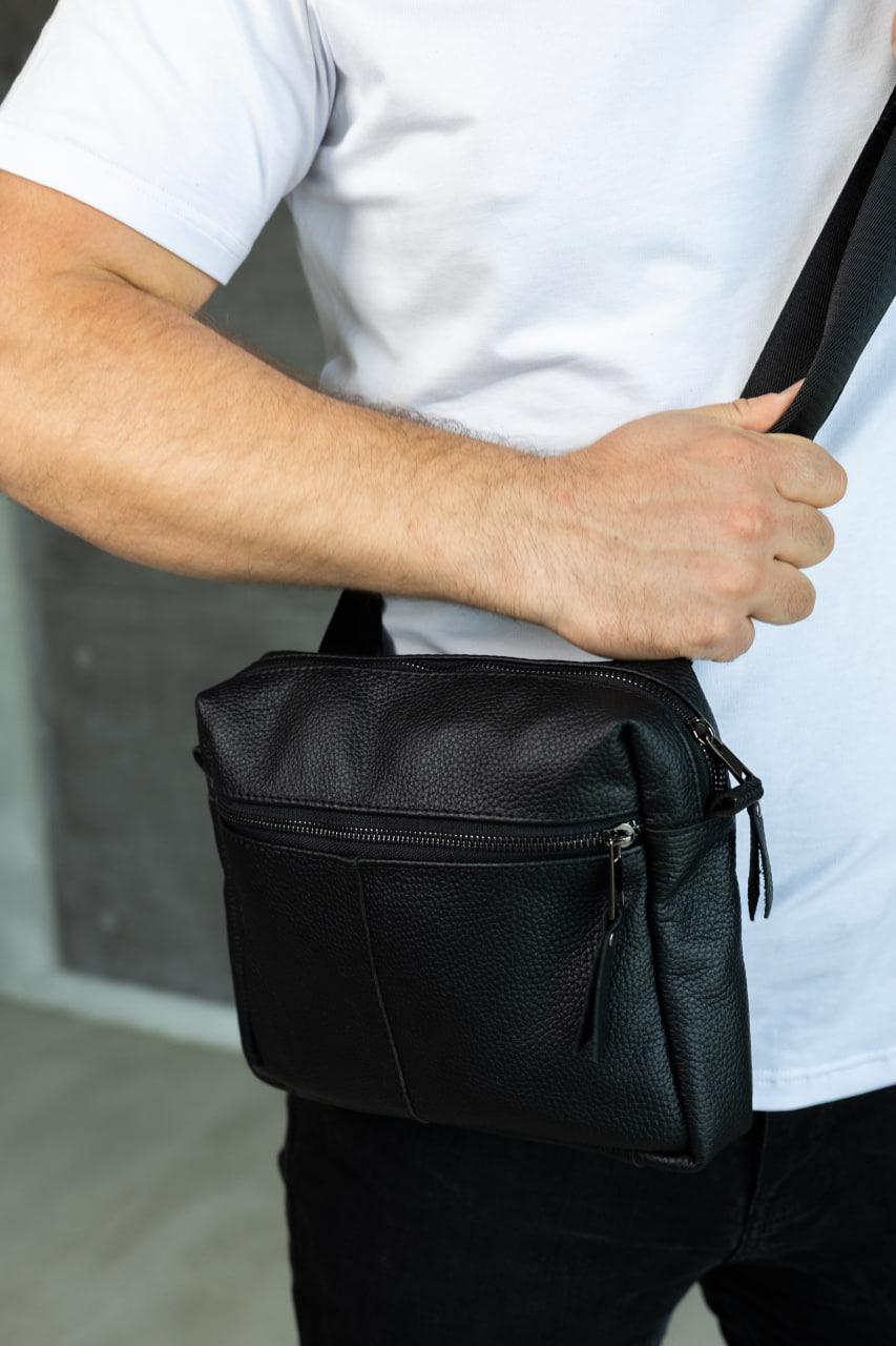Handmade Mens Leather Crossbody Bag Black Gift for Him