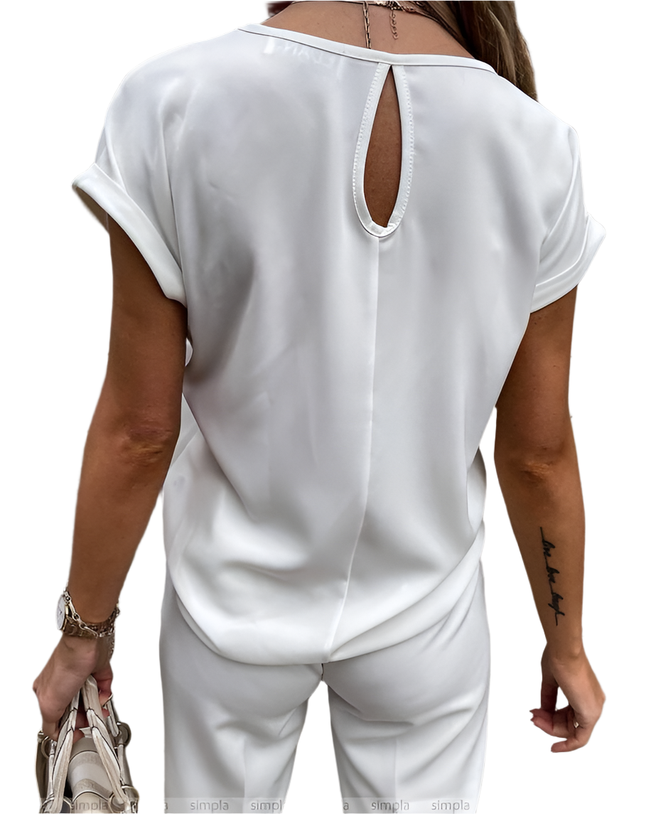 White Soft Fabric Blouse with Lemon Print and Spanish Aroma Design