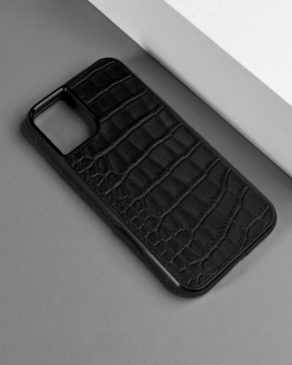 Handmade Black Italian Leather Croc iPhone Case Gift for Him or Her Shockproof