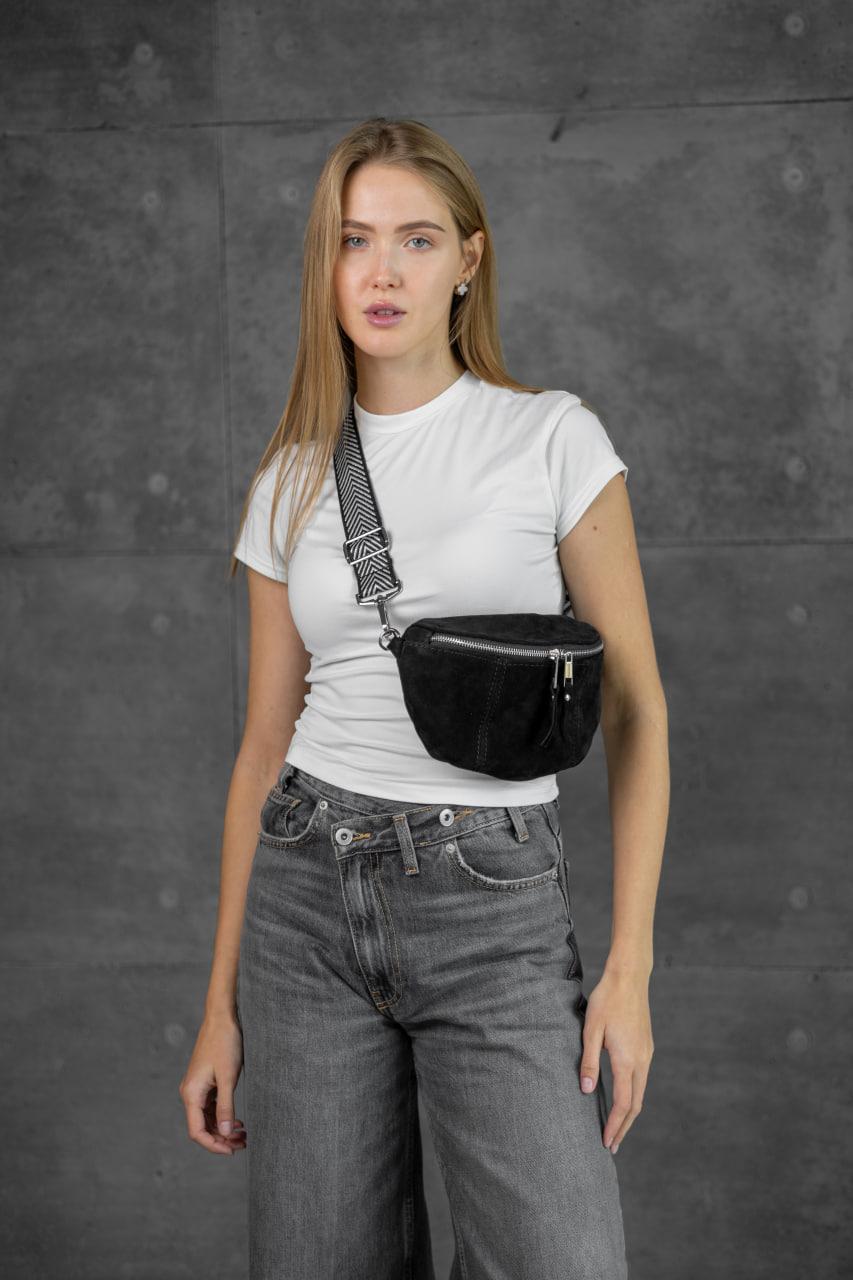Handmade Womens Suede Fanny Pack Black Gift for Her Stylish Waist Bag