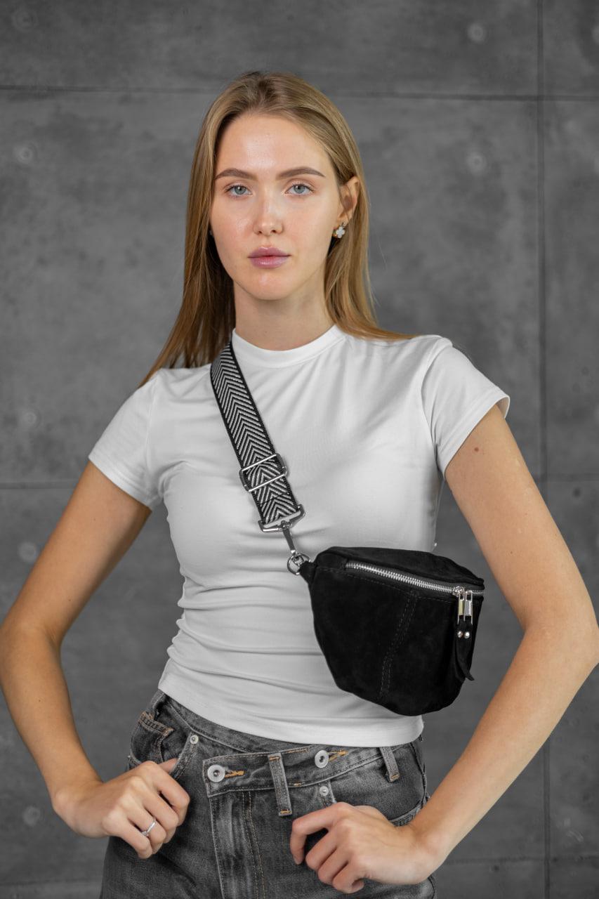 Handmade Womens Suede Fanny Pack Black Gift for Her Stylish Waist Bag
