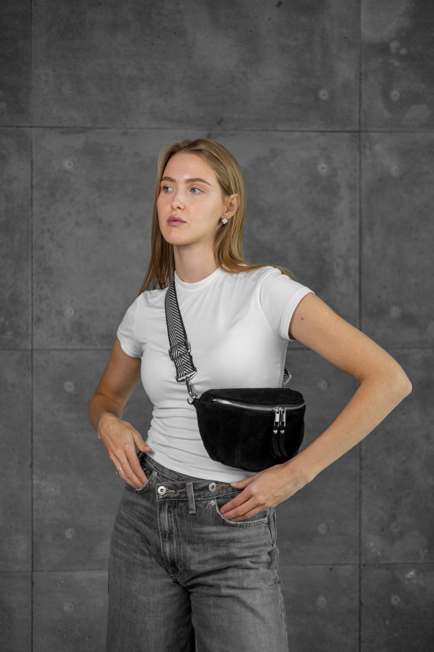 Handmade Womens Suede Fanny Pack Black Gift for Her Stylish Waist Bag