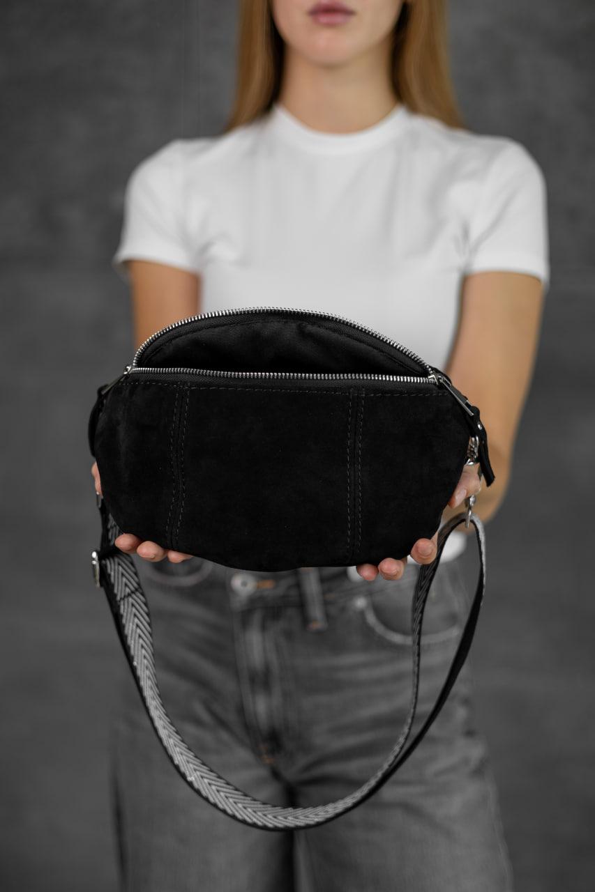 Handmade Womens Suede Fanny Pack Black Gift for Her Stylish Waist Bag