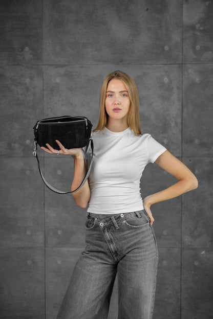 Handmade Womens Suede Fanny Pack Black Gift for Her Stylish Waist Bag