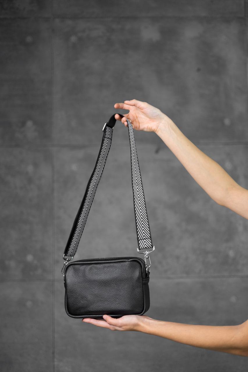Women Crossbody Bag Genuine Leather Flotar Black Handmade Gift for Her