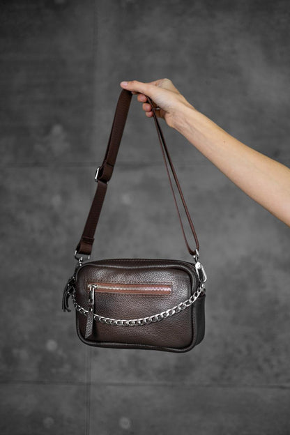 Handmade Womens Genuine Leather Crossbody Bag Chocolate Gift for Her