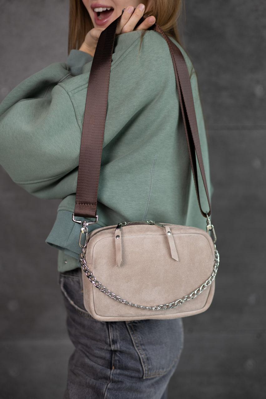 Handmade Womens Natural Suede Crossbody Bag Beige Gift for Her