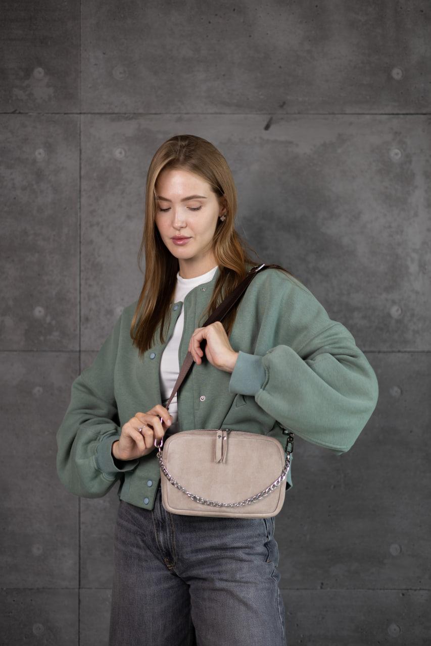 Handmade Womens Natural Suede Crossbody Bag Beige Gift for Her