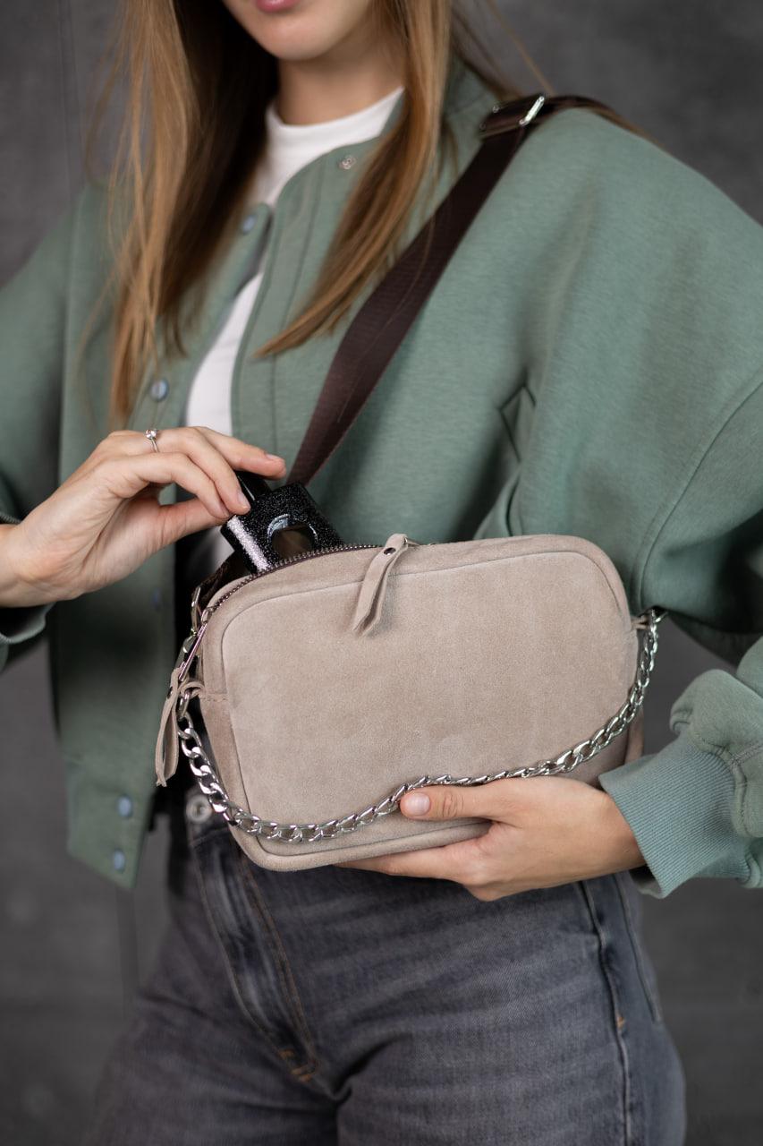 Handmade Womens Natural Suede Crossbody Bag Beige Gift for Her