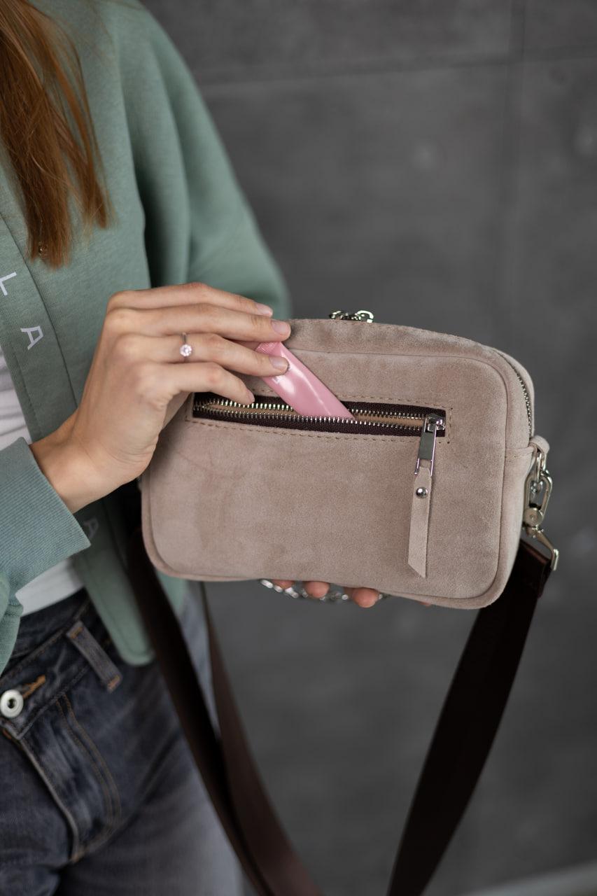 Handmade Womens Natural Suede Crossbody Bag Beige Gift for Her