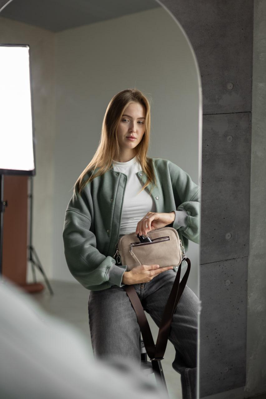 Handmade Womens Natural Suede Crossbody Bag Beige Gift for Her