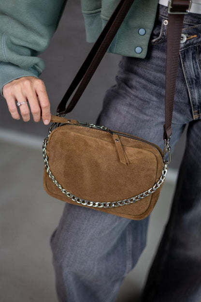 Handmade Womens Suede Crossbody Bag Cappuccino Gift for Her