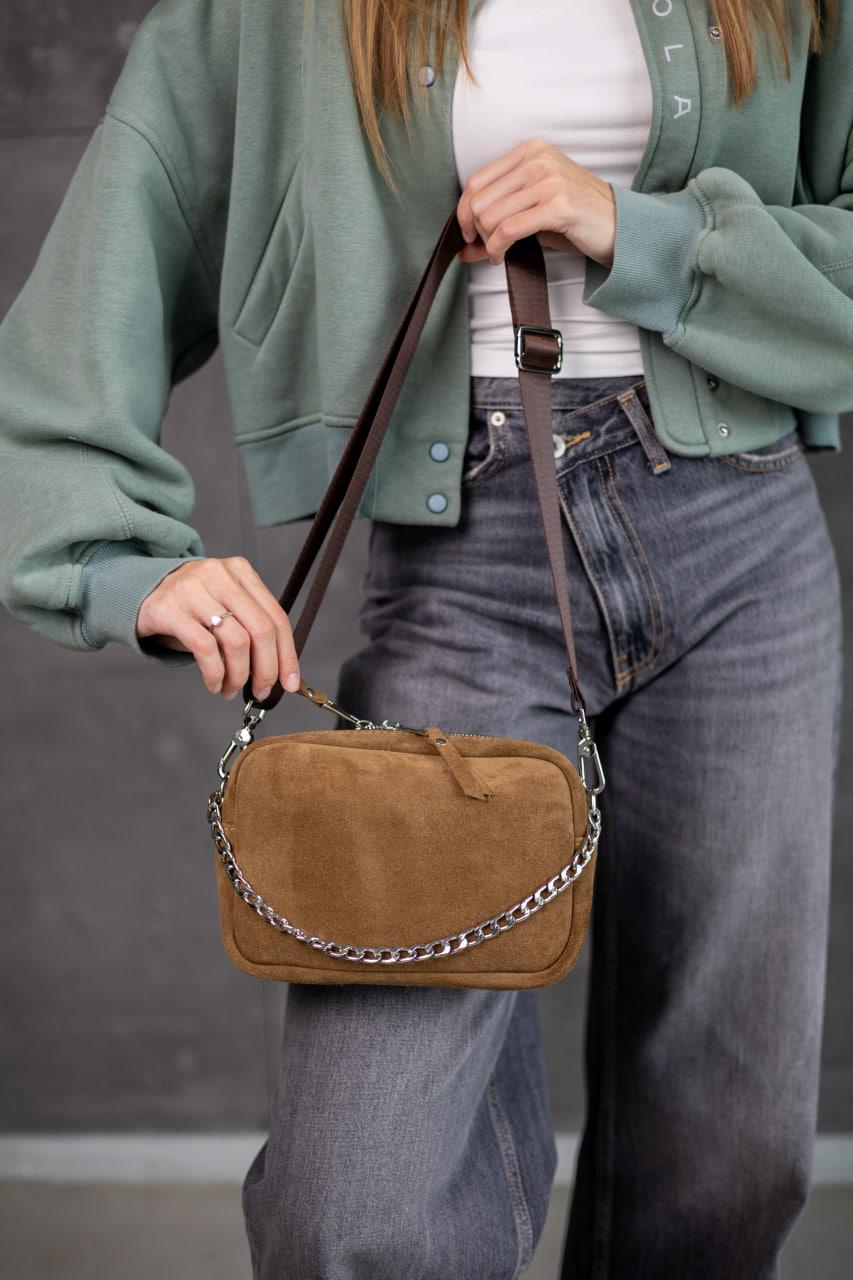Handmade Womens Suede Crossbody Bag Cappuccino Gift for Her